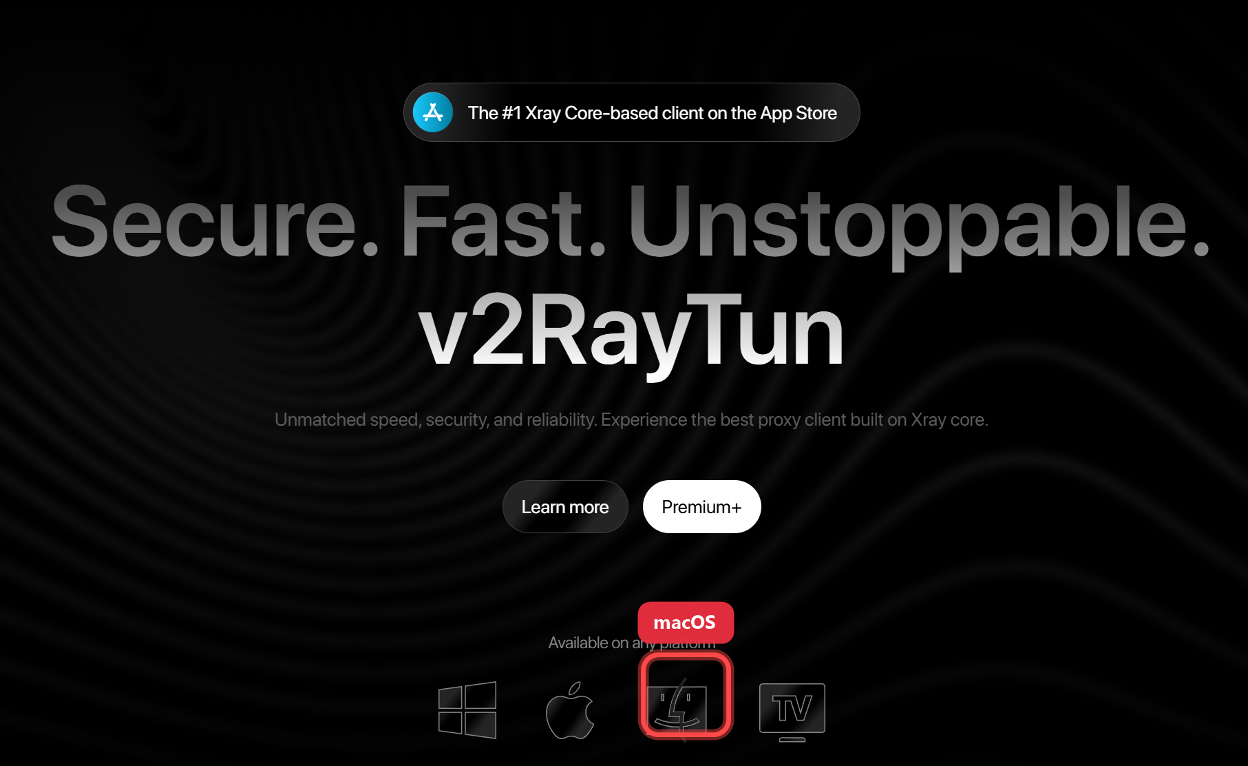 Сайт v2RayTun с выделенным логотипом macOS
