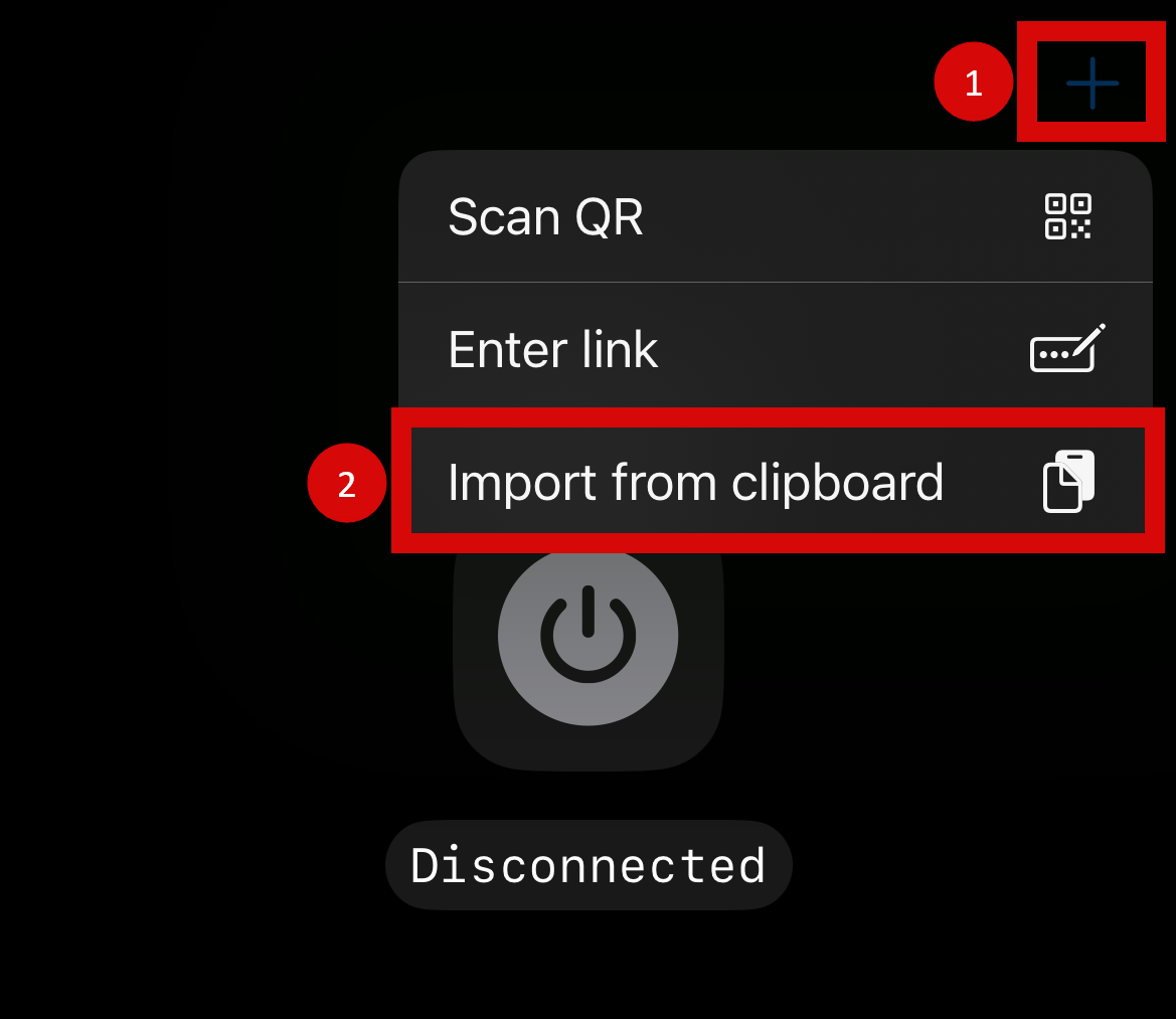 Шаг вставки ключа в приложении v2Ray